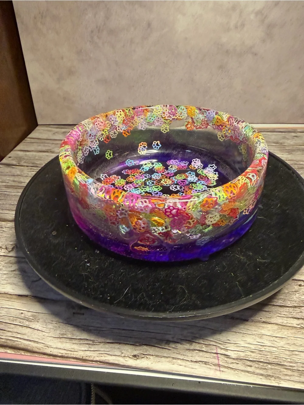 Colorful Flower Confetti pet Resin Bowl - Purple Accent